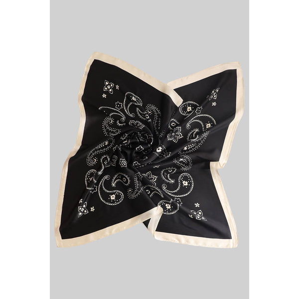 LOVELY SILKY PAISLEY PRINT SQUARE SCARF: Black / 1 SIZE - Lulu Bella Boutique