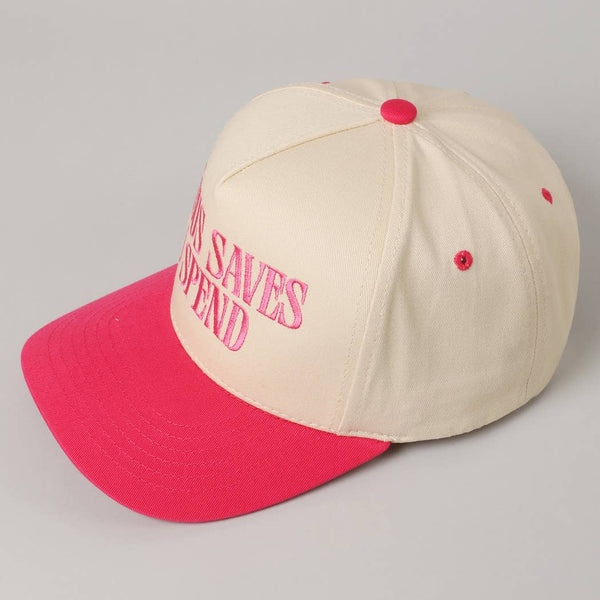 JESUS SAVES I SPEND Embroidery Trucker Hat: HOT PINK / ONE SIZE - Lulu Bella Boutique