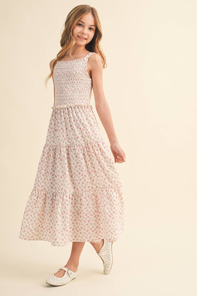 TWEEN GIRLS KIDS SMOCKED TIERED MIDI DRESS (7-14): 7/8 - Lulu Bella Boutique