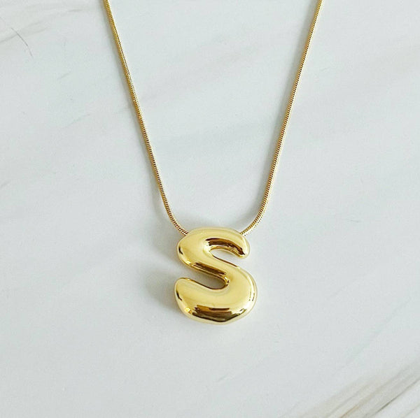 Balloon Letter Initial Necklace: Yellow Gold / W