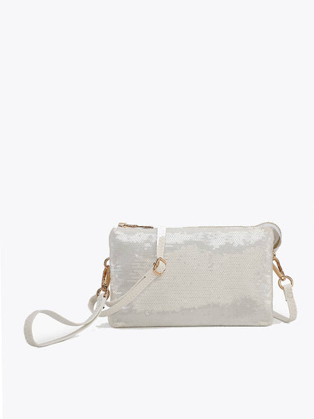 M013SQN Riley Sequin 3 Compartment Crossbody/Wristlet: Lt. Pink - Lulu Bella Boutique