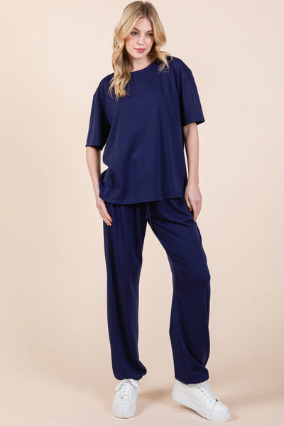 Plus Size Solid  Casual Loungewear Set: Navy Blue / 2XL