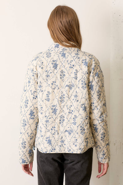 PRINTED PATTERN PADDED JACKET: CREAM MULTI / M