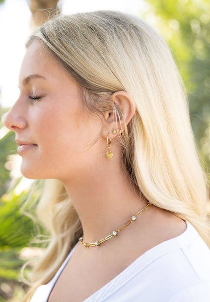 18K Gold PVD Steel Station Stone Paperclip Chain Necklace: Gold / 14+02" / 4mm - Lulu Bella Boutique