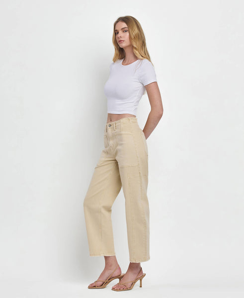 SUPER HIGH RISE BARREL JEANS F5831VBG: VINTAGE BEIGE / 24 - Lulu Bella Boutique