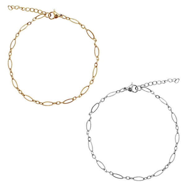 Textured Oval Chain Bracelet: 14k Gold