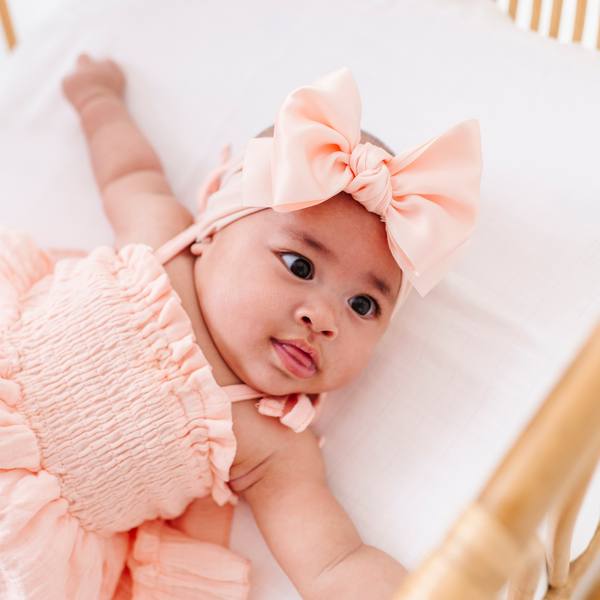 Baby Bling® Satin FAB® soft nylon headband with satin bow: Mushroom - Lulu Bella Boutique