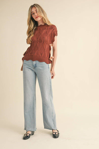 MOCK NECK CROPPED SWEATER VEST MSW2133: Choco Fudge / S - Lulu Bella Boutique