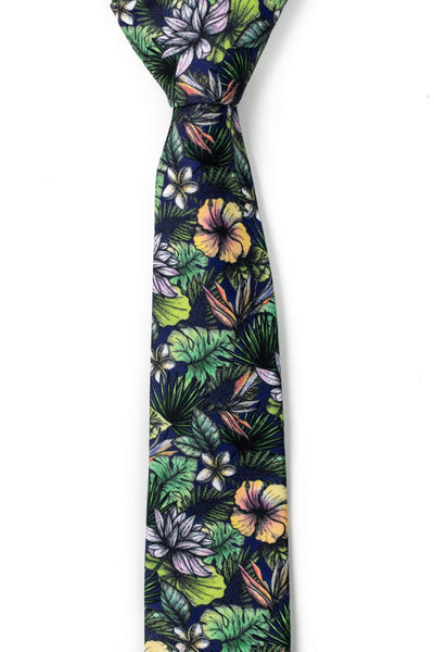 Breeze - Green Tropical Floral Tie: 3.25" Standard Tie