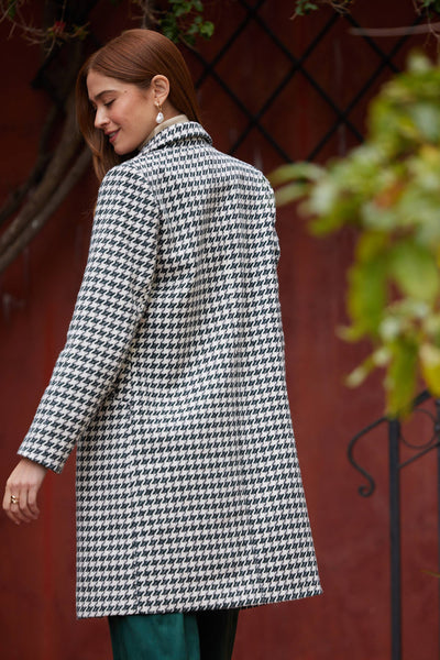 Houndstooth One-Button Coat: Green-Ivory