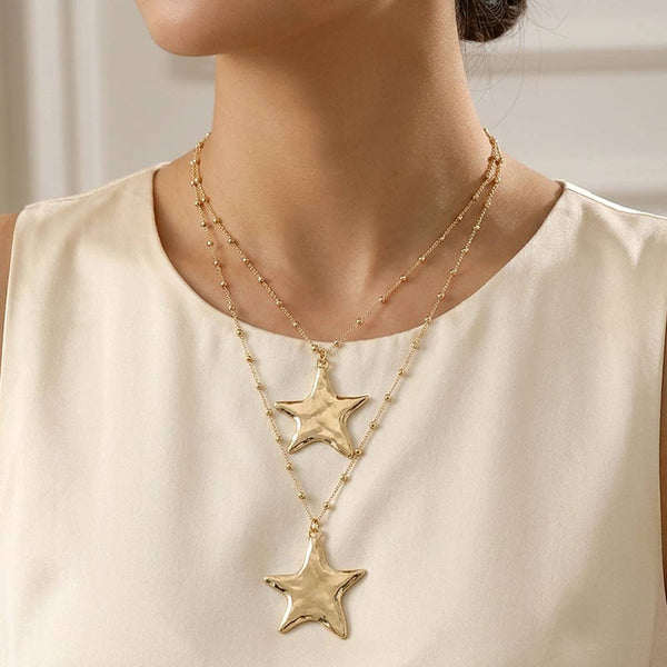 Double Star Pendant Layered Statement Necklace