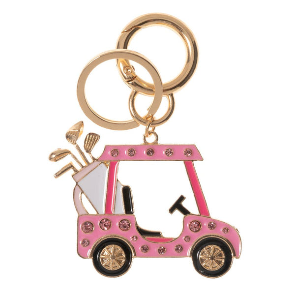 Stone Pointed Enamel Golf Cart Keychain: White - Lulu Bella Boutique
