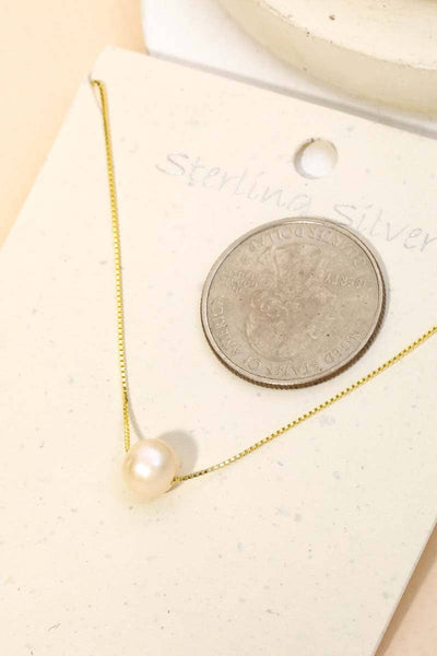 Sterling Silver Pearl Charm Necklace: G - Lulu Bella Boutique