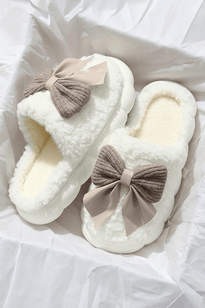 Bowknot Applique Plush Winter Slippers | US6-9.5: As shown / Standard / US8.5 (CN40)