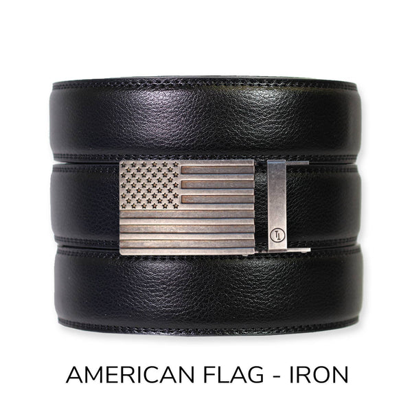 Black Leather Ratchet Belt & Buckle Set: Gun Metal - Lulu Bella Boutique