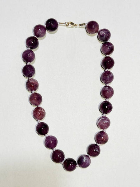 NATURAL STONE AGATE GLASS STAINLESS STEEL NECKLACE| 40NK9627: Brown - Lulu Bella Boutique