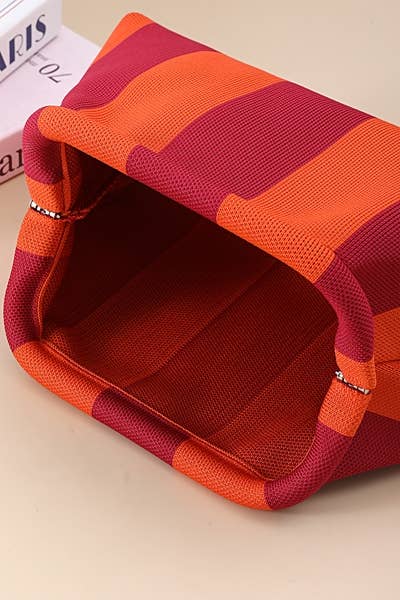 Striped Clasp Clutch Makeup Bag: REDPINK