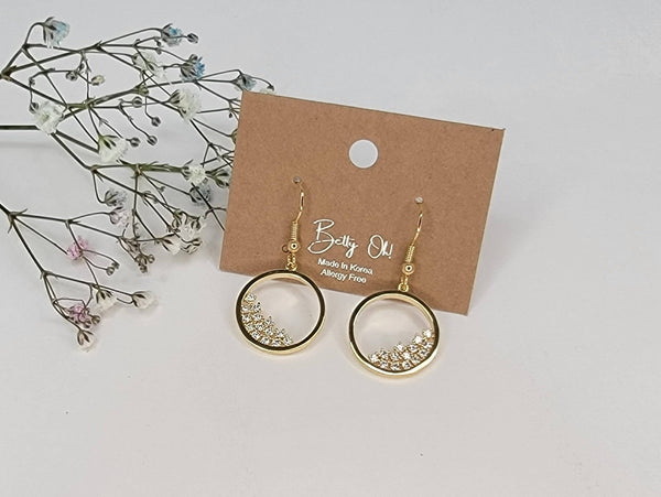 Circle Fill With Stones Hook Earring: Gold