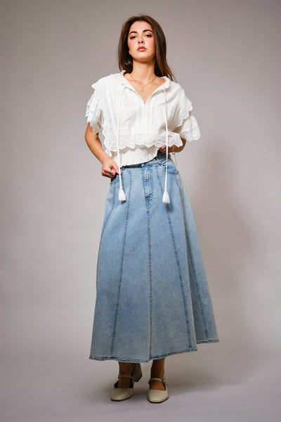 36900T - Eyelet Embroidered Tassel Tie Front Crop Top: OFF WHITE / S - Lulu Bella Boutique