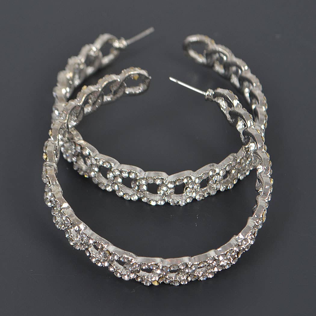 Rhinestone Hoop Earring: Silver Clear