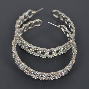 Rhinestone Hoop Earring: Silver Clear