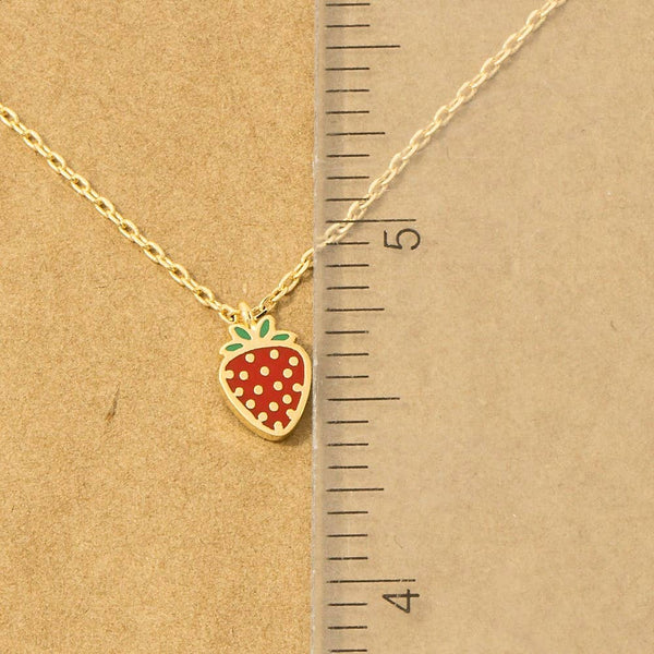 Gold Dipped Epoxy Strawberry Pendant Necklace: G - Lulu Bella Boutique