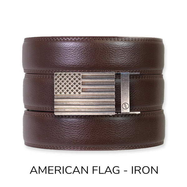 Espresso Leather Rachet Belt & Buckle Set: Gun Metal - Lulu Bella Boutique