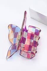 CHECKER BUTTERFLY HOLOGREAPHIC HAIR CLAW CLIPS | 40H776: FUCHSIA - Lulu Bella Boutique
