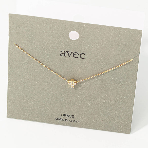 Mini Pave Cross Charm Necklace: G - Lulu Bella Boutique