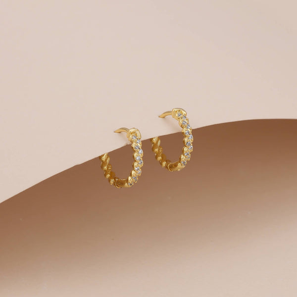 E033 gold hoop earrings, paved earrings, silver earrings: Silver