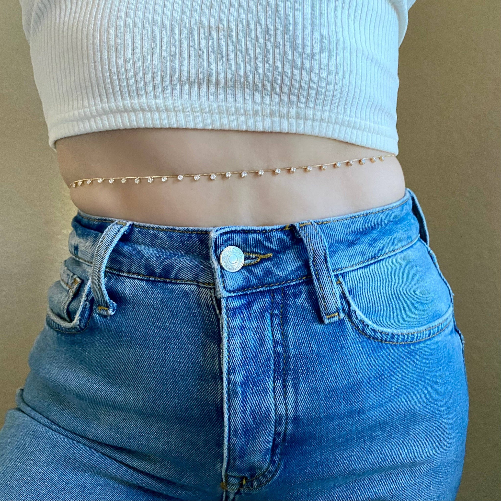 18k Gold Filled Belly Chain With Cubic Zirconia Stones - Lulu Bella Boutique