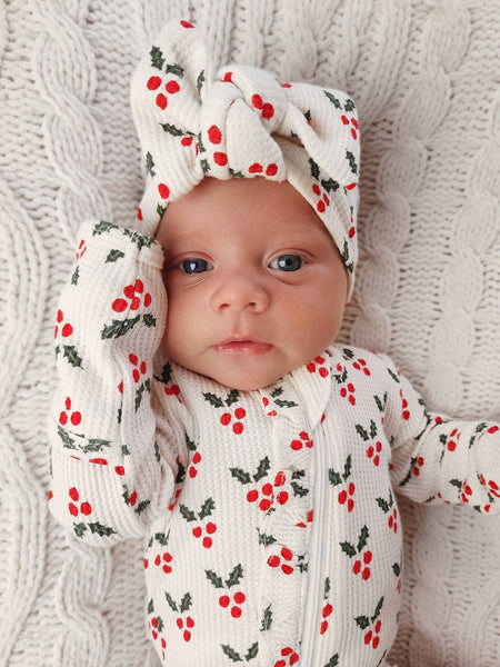 Organic Waffle Ruffle Zip Footie, Holly: 0 - 3 mo.