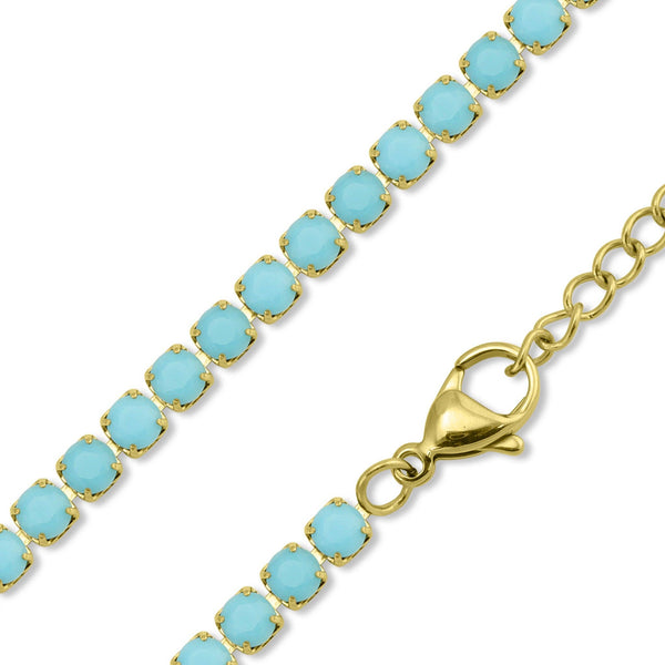 18k Gold Turquoise Rhinestone Tennis Chain Necklace: 16"+2" / 3mm - Lulu Bella Boutique
