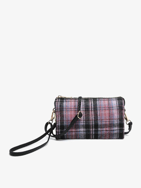 M013PLD Riley Plaid Monogrammable 3 Compartment Crossbody/Wristlet: Olive - Lulu Bella Boutique