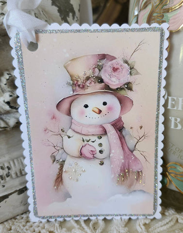 Christmas Gift Tag Snowman n Roses - Lulu Bella Boutique