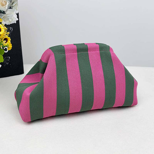 Stripe Knit Cosmetic Bag Geo Pattern Storage Clutch: SGRose / M - Lulu Bella Boutique