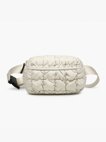 Chrissy Quilted Puffy Belt Bag w/ Nylon Strap: Off White