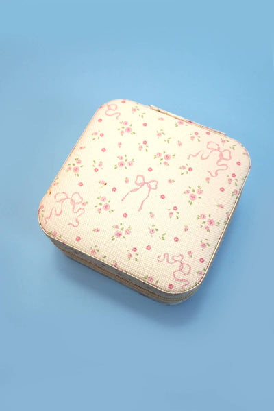 DESIGNED JEWELRY ORGANIZER TRAVEL BOX CASE | 40P552: BOW OFF WHITE - Lulu Bella Boutique