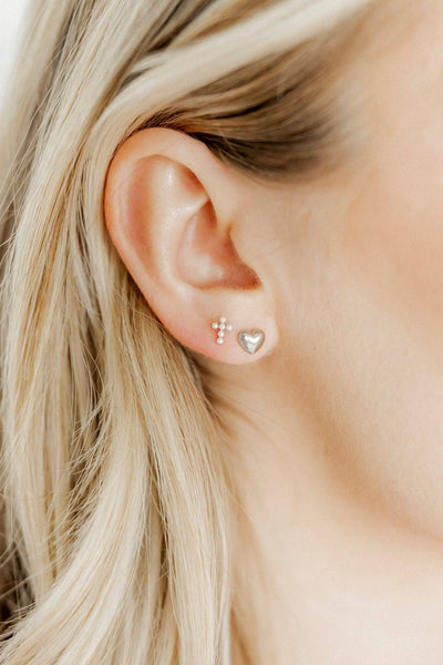 Screwback Stud Earrings - Clara Cross Pearl