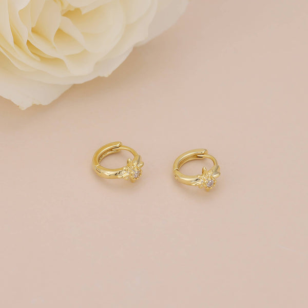 E168 star huggie earring, star huggies, star hoop, starburst: Yellow Gold