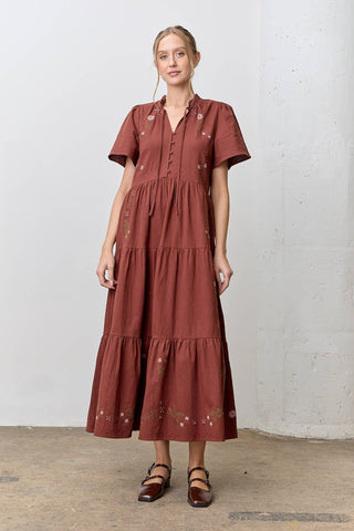 CROSS STITCH MAXI DRESS: BURGUNDY / S - Lulu Bella Boutique