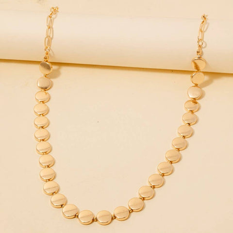 Mixed Metallic Disc And Oval Chain Long Necklace: G - Lulu Bella Boutique