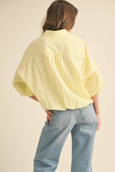 CUT OUT EMBROIDERED BUBBLE SLEEVE TOP MTP3835: LEMON / S - Lulu Bella Boutique