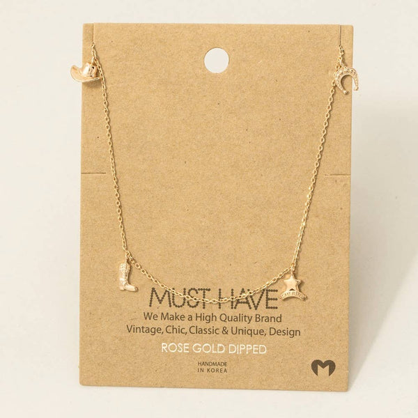 Gold Dipped Cowboy Theme Charms Chain Necklace: G - Lulu Bella Boutique