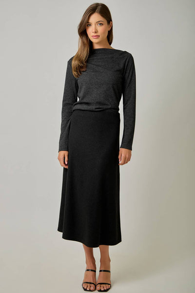 Essential Wool Blend Midi Skirt: Black