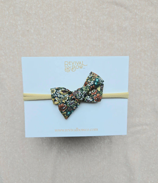 Mini Bow on Headband • Deep Green Floral