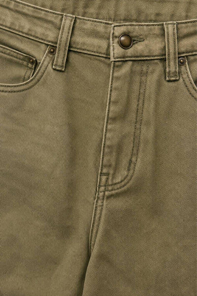 Olive Washed Barrel Leg Pants