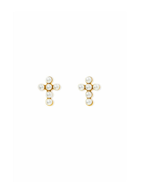 Screwback Stud Earrings - Clara Cross Pearl