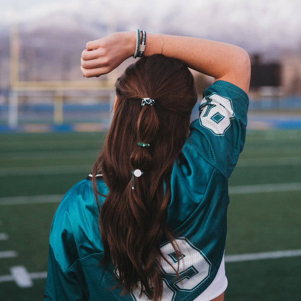 "Game Day" Green, White & Black Hair Tie Bracelets: Medium
