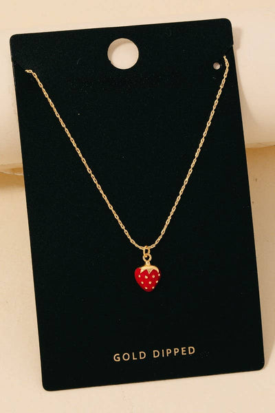 Gold Dipped Epoxy Strawberry Pendant Necklace: GOLD - Lulu Bella Boutique
